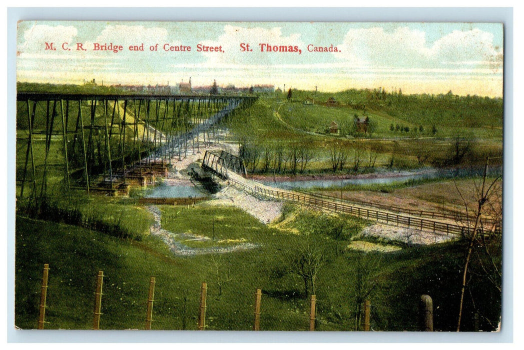 1907 M.C.R Bridge End of Centre Street, St Thomas Ontario Canada Postcard