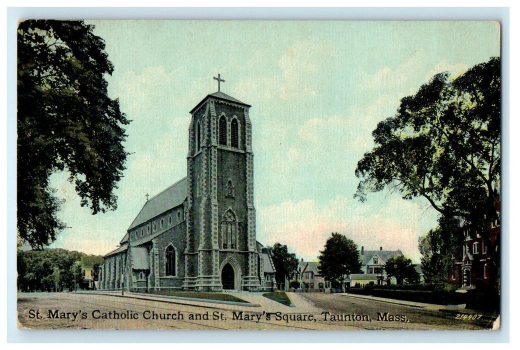 1912 St Mary's Church and Square, Taunton, Massachusetts MA Antique Postcard