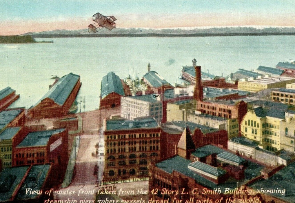 c1910 LC Smith Building Observation Floor Seattle Washington Airplane Postcard