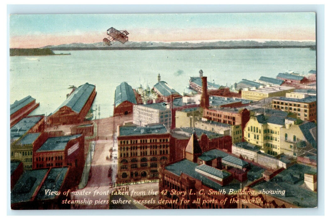 c1910 LC Smith Building Observation Floor Seattle Washington Airplane Postcard