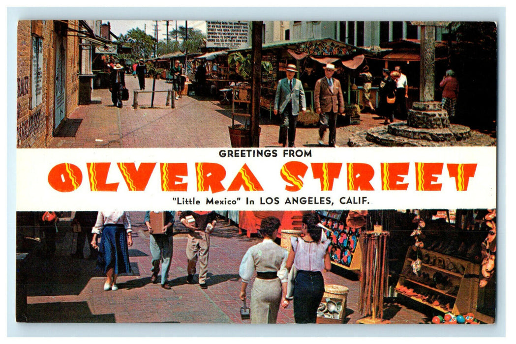 c1950s Greetings from Olvera Street Los Angeles California CA Postcard