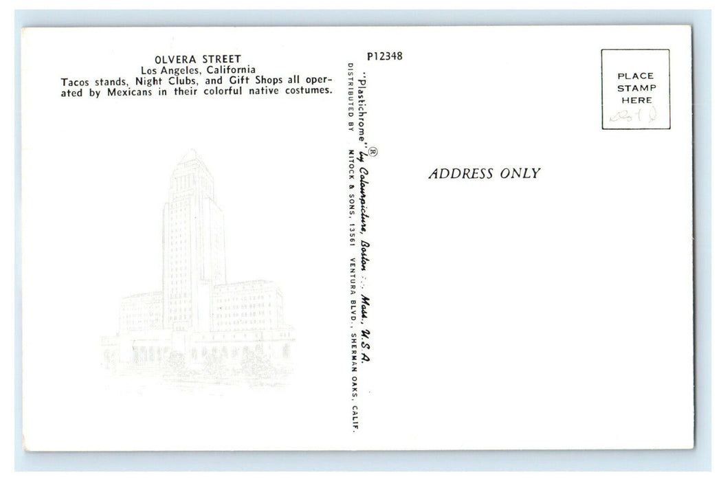 c1950s Greetings from Olvera Street Los Angeles California CA Postcard