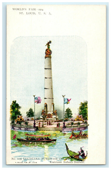 1904 World's Fair St. Louis Louisiana Purchase Column Glitter Postcard