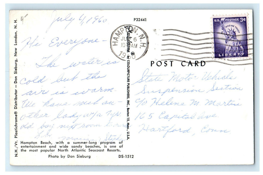 1960 Sketched Plane and Sky, Fly High at Hampton Beach New Hampshire NH Postcard