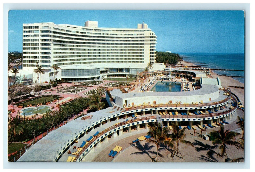 c1950's Bird's Eye View Fontainebleau Largest Hotel In Miami Florida FL Postcard