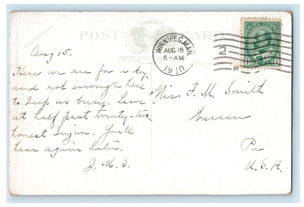 1910 Pontoon Bridge River Park, Winnipeg Manitoba Canada Posted Postcard