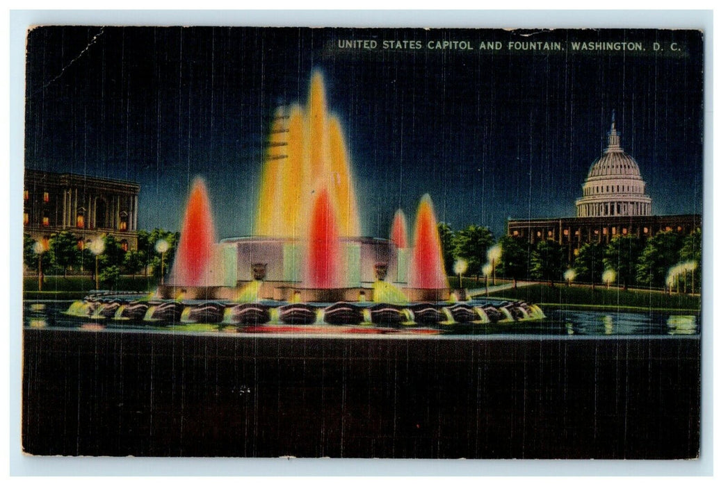 1946 United State Capitol Fountain Night Washington DC WW2 Soldier Mail Postcard