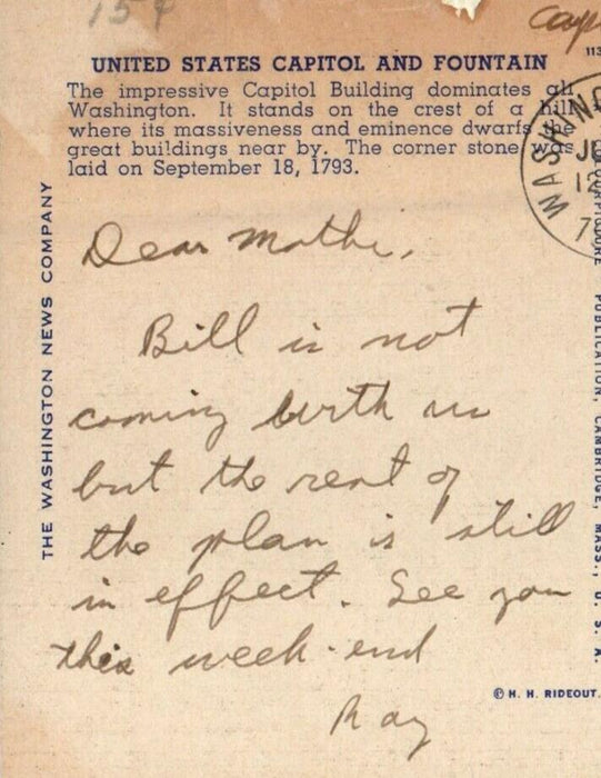 1946 United State Capitol Fountain Night Washington DC WW2 Soldier Mail Postcard