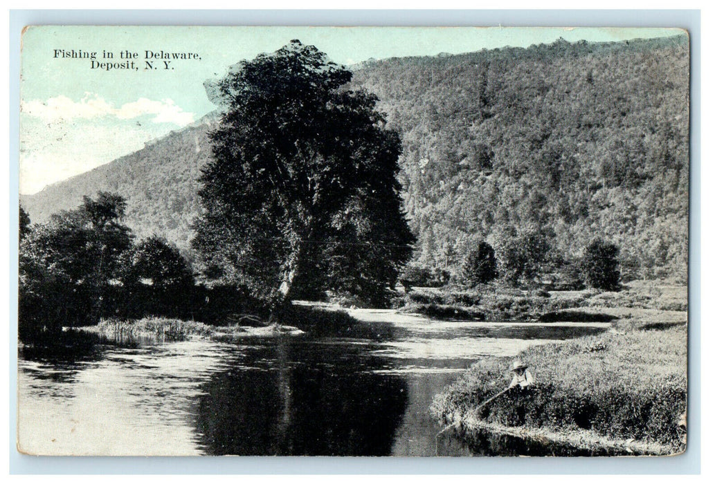 c1910s Fishing in the Delaware, Deposit New York NY Posted Postcard