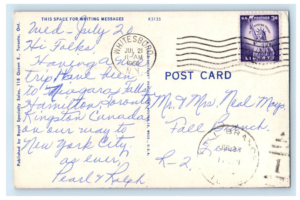 1960 Yonge Street at Night Toronto Ontario Canada Antique Postcard