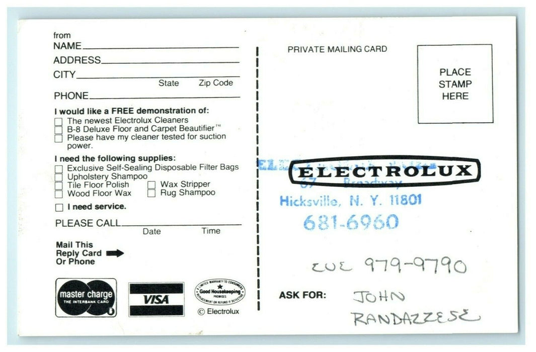 Electrolux Vacuum Cleaner Advertising Hicksville New York NY Postcard