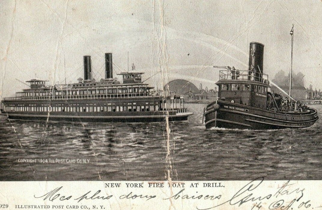 1906 New York Fire Boat Drill Steamships NY Posted Antique Postcard