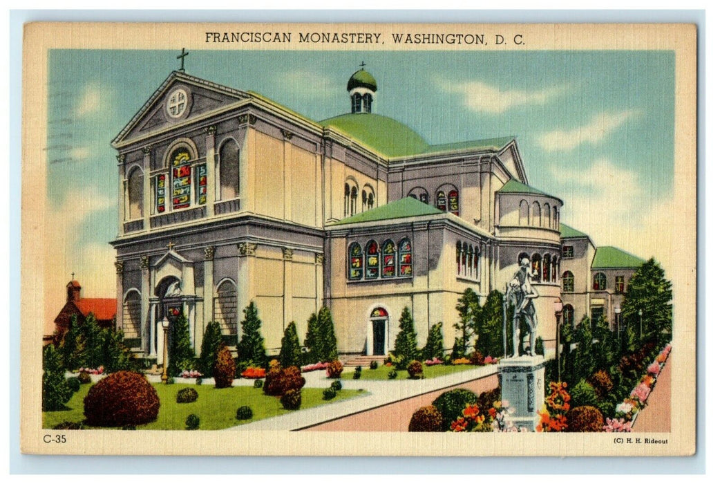 1944 Franciscan Monastery Washington DC, WW2 Soldier Mail Postcard