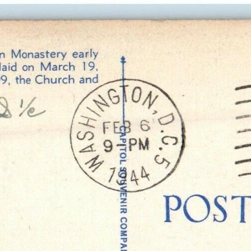 1944 Franciscan Monastery Washington DC, WW2 Soldier Mail Postcard