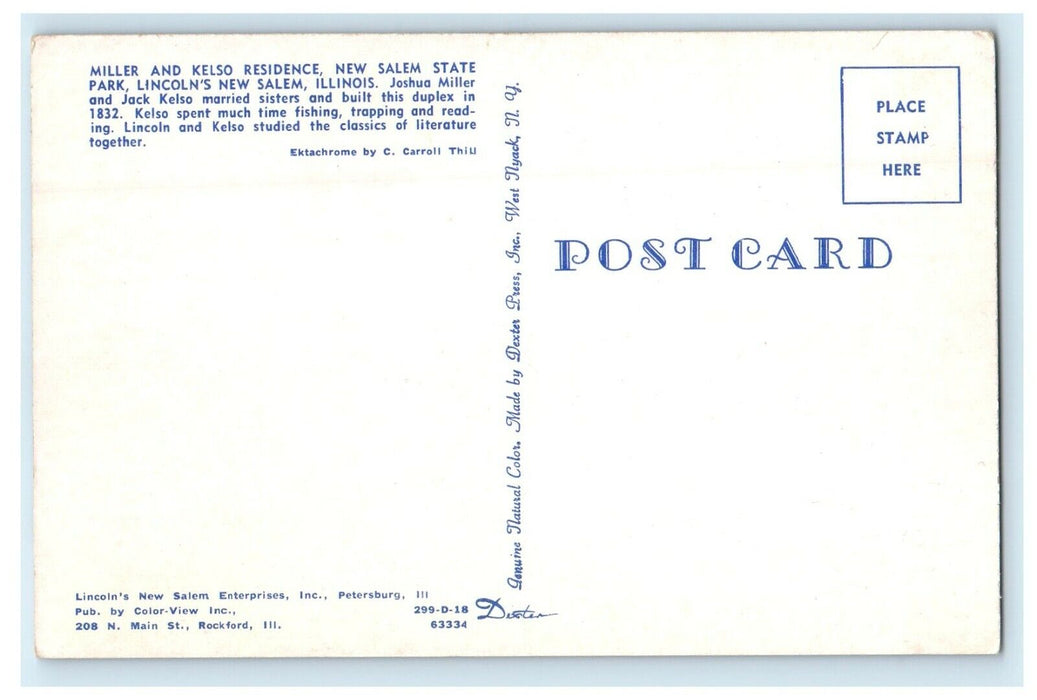 New Salem Illinois IL, Joshua Miller And Kelso Residence Home Cabin Postcard