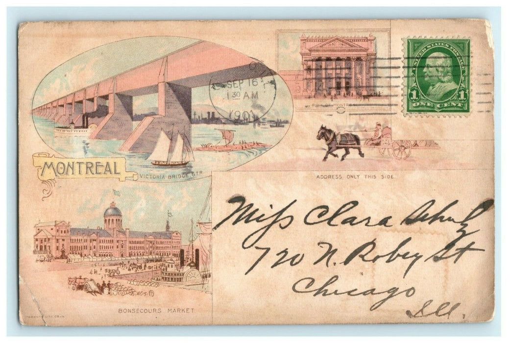 1901 Montreal Canada Bonsecours Market Chicago Illinois Multiview Postcard
