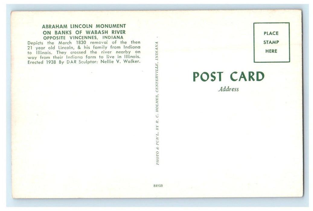 Vincennes Indiana IN, Abraham Lincoln Monument On Banks Of Wabash River Postcard