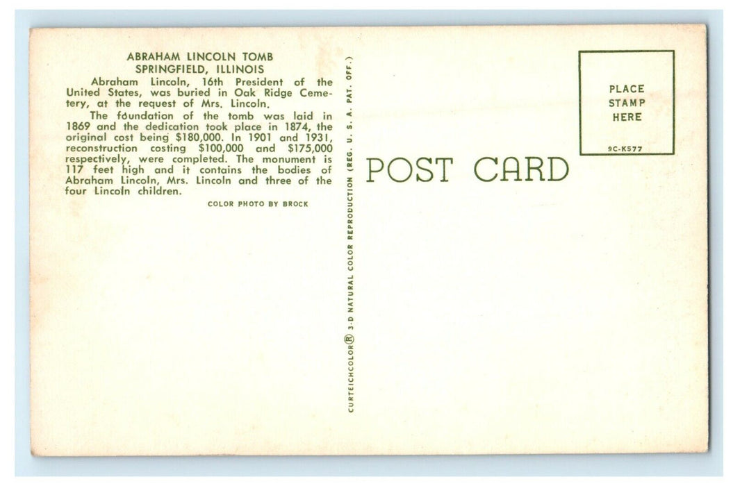 c1960's Abraham Lincoln Tomb Springfield Illinois IL Vintage Postcard