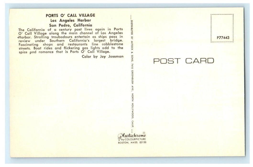 c1950's Greetings From Port O-Call San Pedro CA, Harbor Cruises Postcard