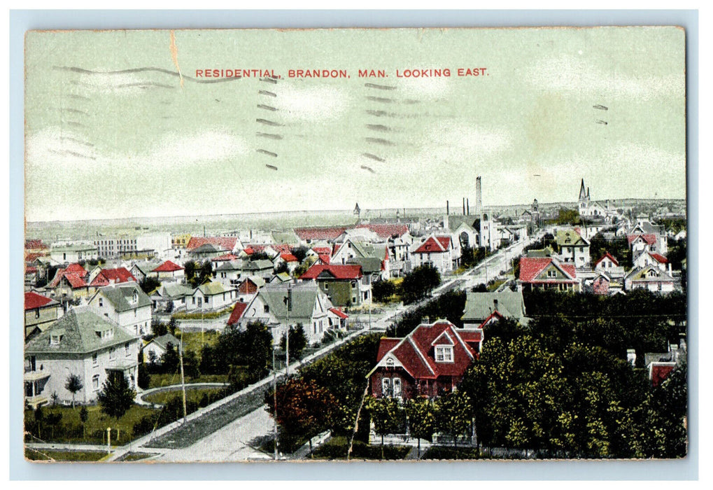 1911 Residential Looking East Brandon Manitoba Canada Posted Postcard