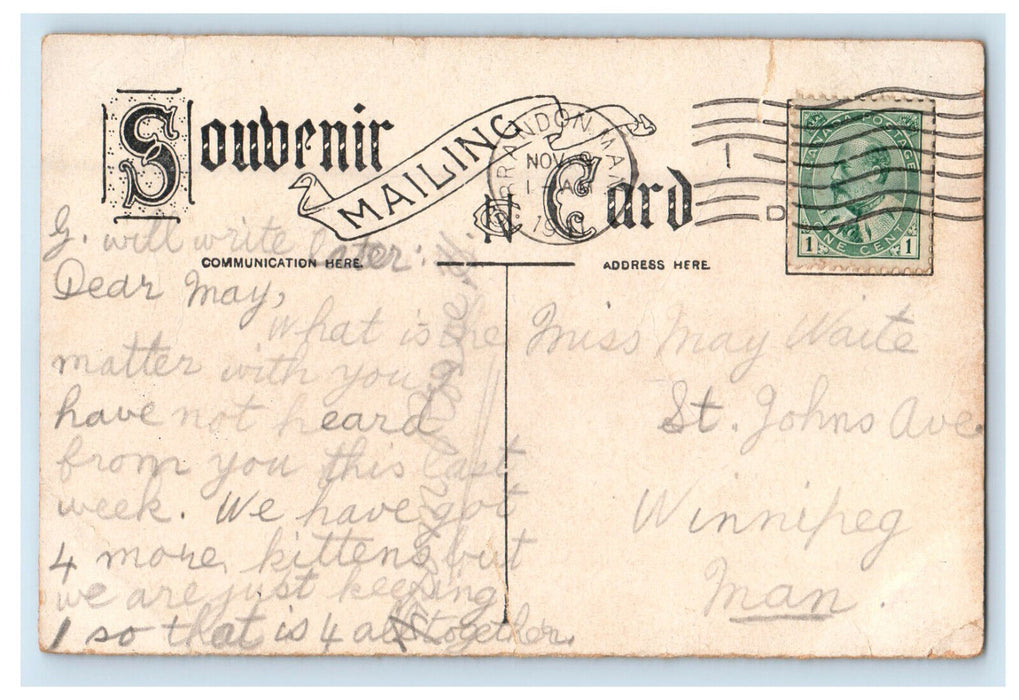 1911 Residential Looking East Brandon Manitoba Canada Posted Postcard