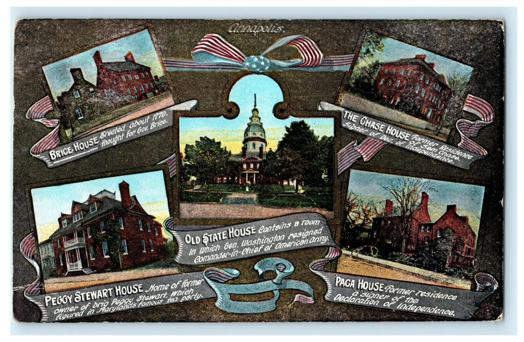 c1910 Multiview Annapolis Maryland MD Electric Train Advertising Postcard