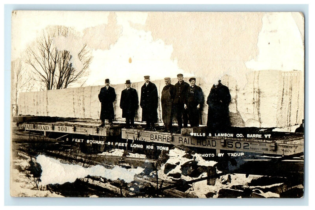 c1910's Barre Vermont VT, Railroad Marble Slab Troup RPPC Photo Antique Postcard