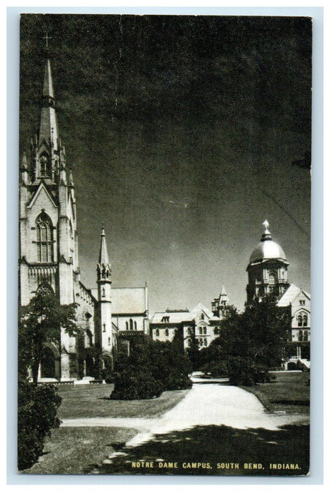View At Night Notre Dame Campus South End Indiana IN Unposted Vintage Postcard