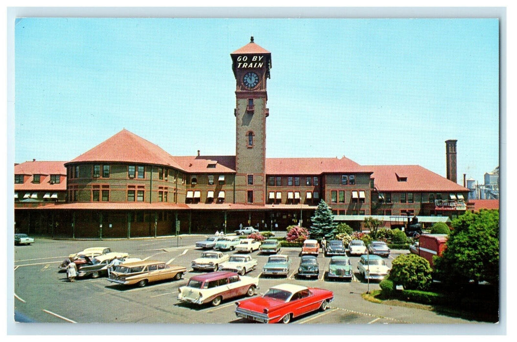 c1950's Union Station Go By Train Clock Tower Portland Oregon OR Postcard