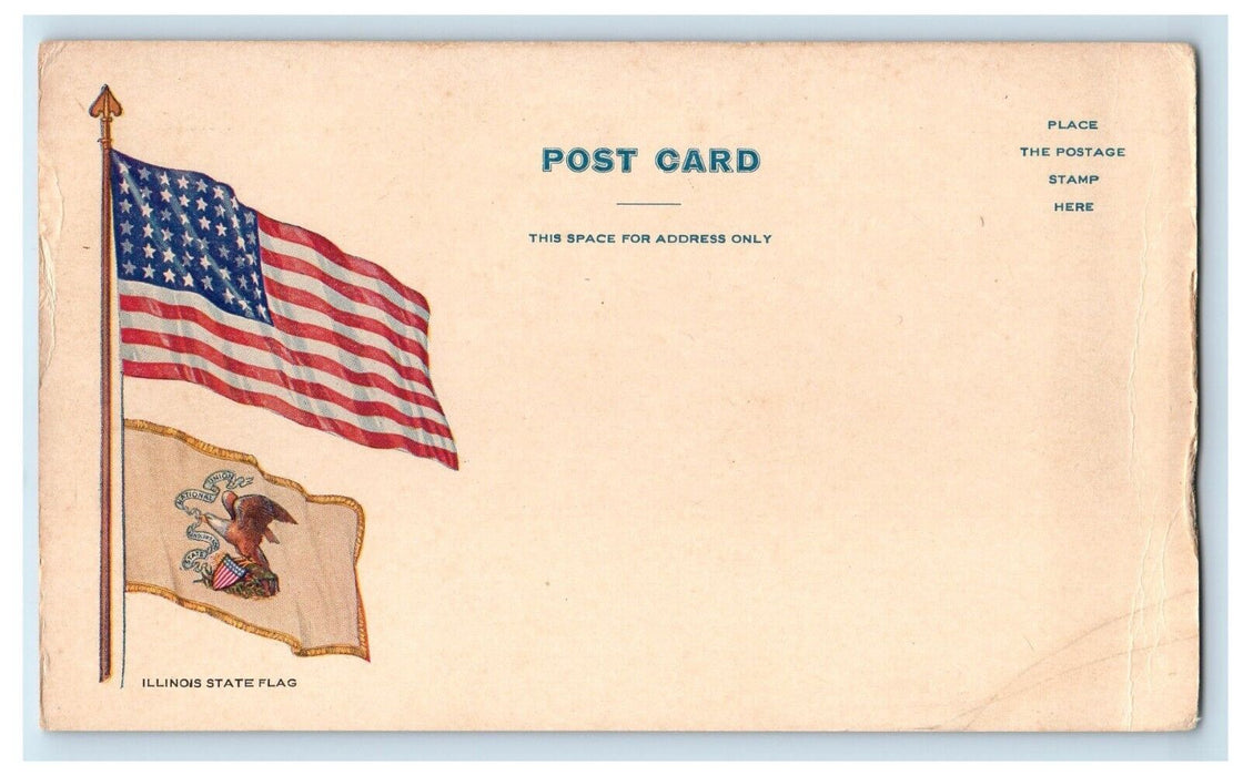 c1905 Daughters of the American Revolution Illinois Letter Flag Postcard