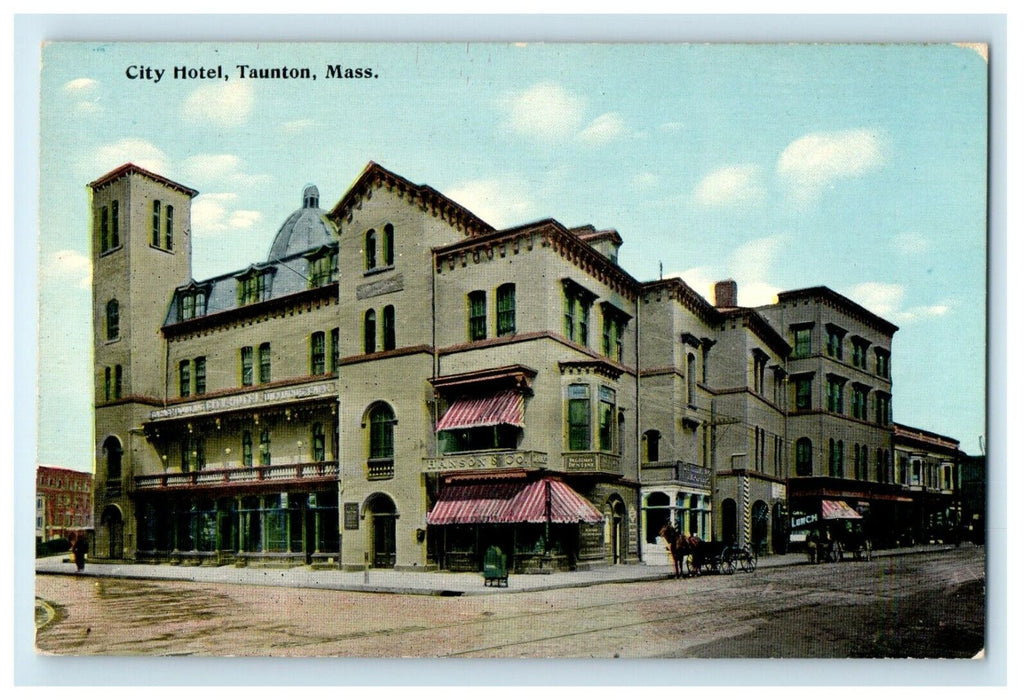 1913 Carriage in City Hotel, Taunton, Massachusetts MA Antique Postcard