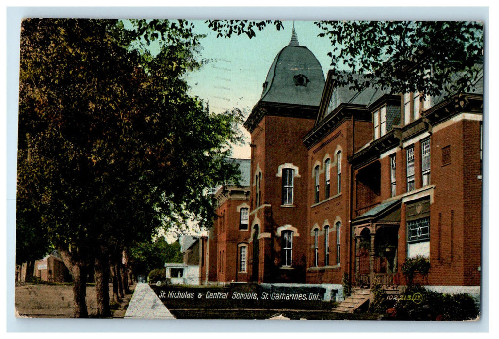 1913 St. Nicholas and Central Schools St. Catharines Ontario Canada Postcard