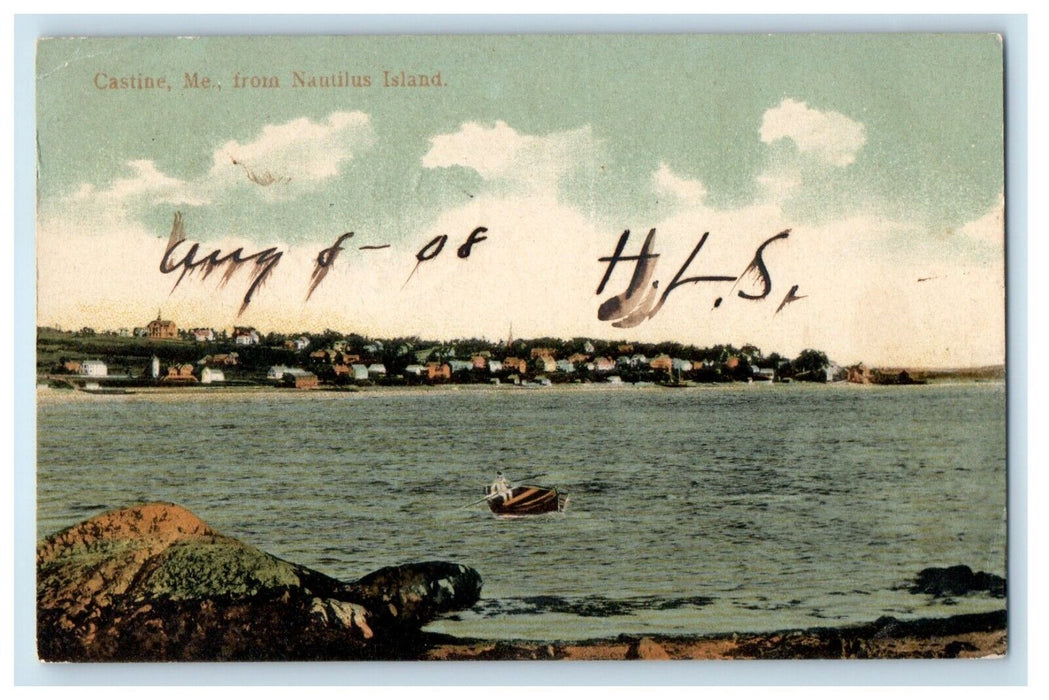 1908 Castine Maine ME, From Nautilus Island Boat View Posted Antique Postcard