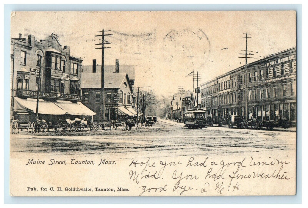 1906 Scene at Main Street, Taunton, Massachusetts MA Antique Postcard