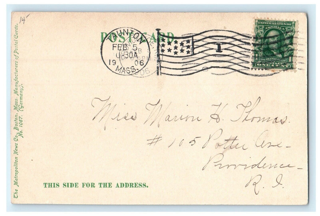 1906 Scene at Main Street, Taunton, Massachusetts MA Antique Postcard