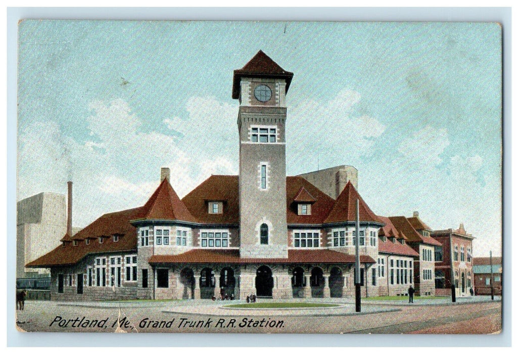 c1905 Portland Maine ME, Grand Trunk R.R. Railroad Station Unposted Postcard