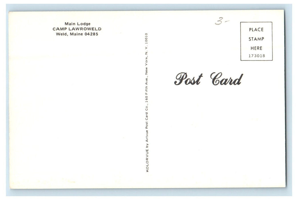 c1950's Maine Lodge Camp Lawroweld Weld Maine ME Unposted Antique Postcard