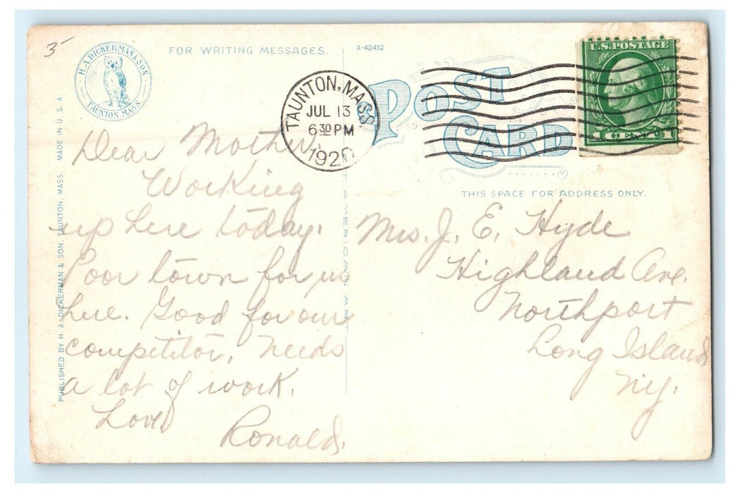 1920 Public Library, Taunton, Massachusetts MA Antique Posted Postcard