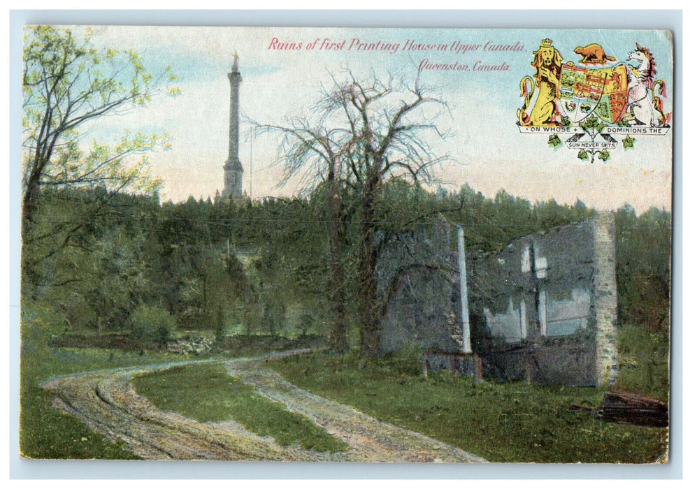 1907 Ruins of First Printing House, Upper Canada Queenston Canada Postcard
