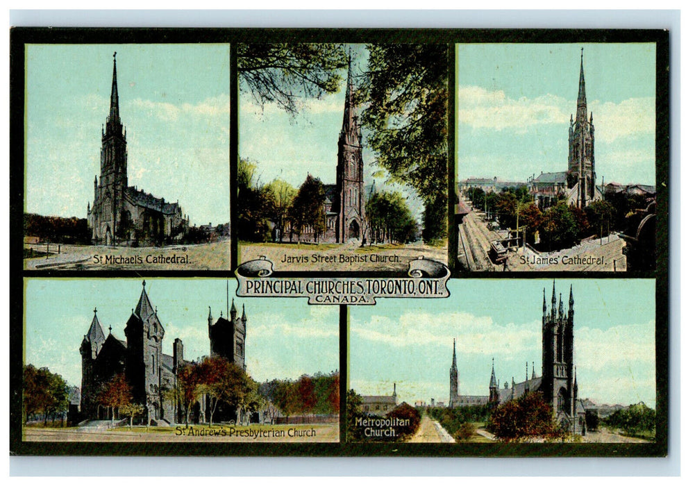 c1910 Multiview of Principal Churches, Toronto Ontario Canada Antique Postcard
