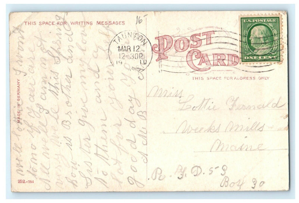 1910 Crowd Scene, Main Street, Taunton, Massachusetts MA Antique Postcard