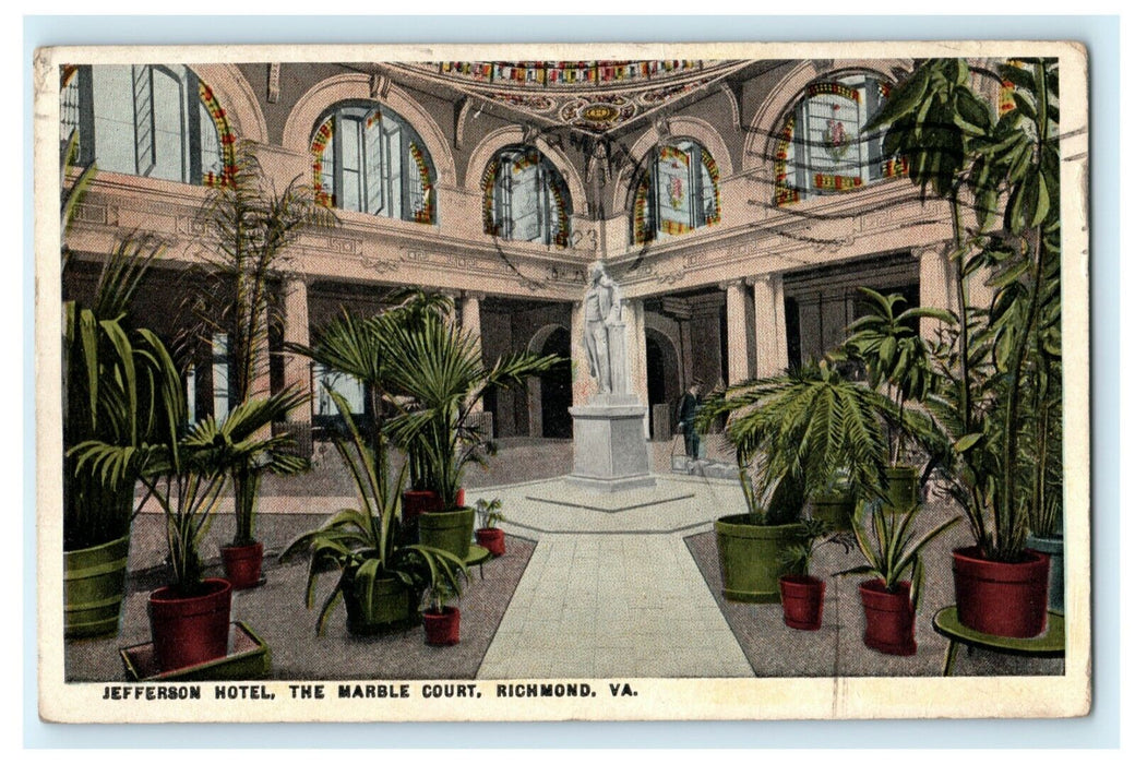 Jefferson Hotel The Marble Court Richmond VA Virginia 1923 Old Vintage Postcard