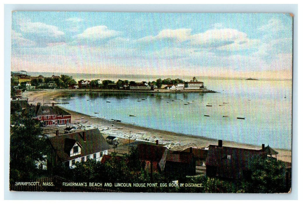 1908 Fisherman Beach and Lincoln House, Swampscott, Massachusetts MA Postcard