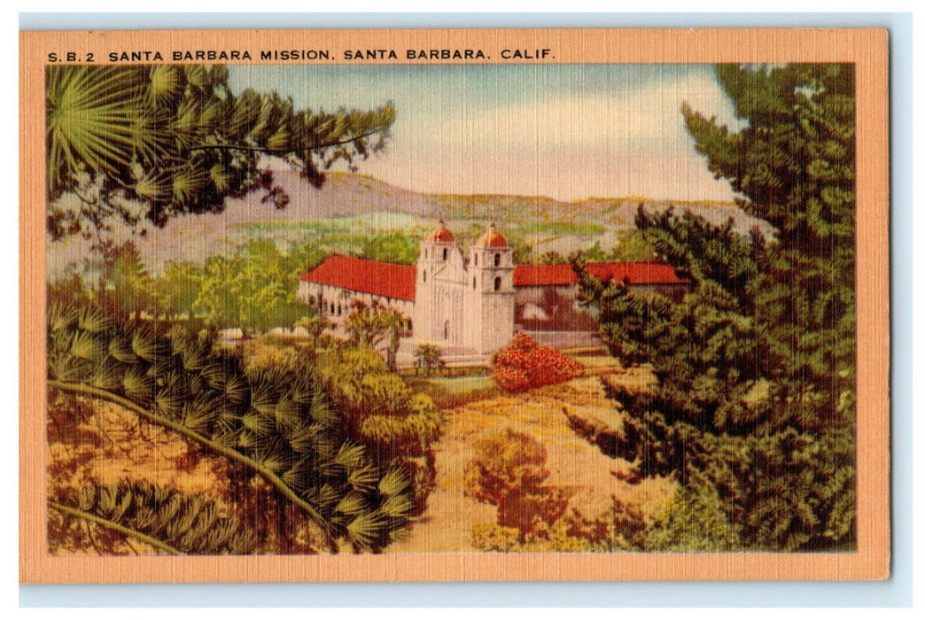 Santa Barbara Mission California CA Spain Postcard Vintage