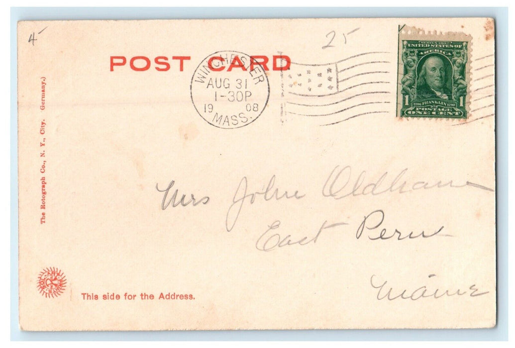 1908 Town Hall And Library Winchester Massachusetts MA Rotograph Postcard