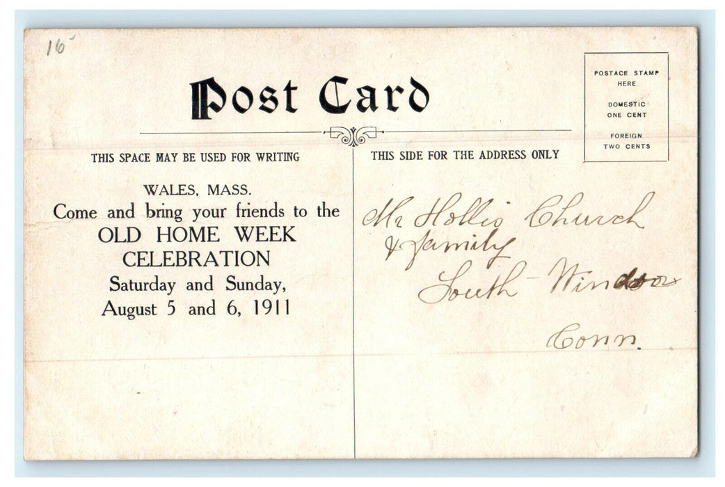 1911 Old Home Week Celebration Wales State Advertising Massachusetts MA Postcard