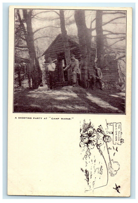 1906 Shooting Party a Camp Warne, Tolland, Massachusetts MA Postcard