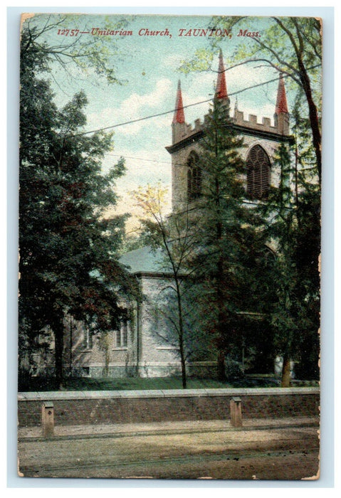 1912 Unitarian Church View, Taunton, Massachusetts MA Antique Postcard