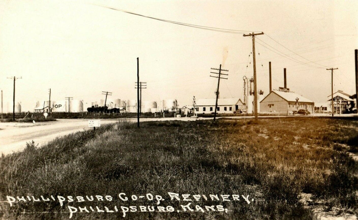1944 Phillipsburg Co-Op Refinery Kansas KS RPPC Photo Colorado RPO Postcard