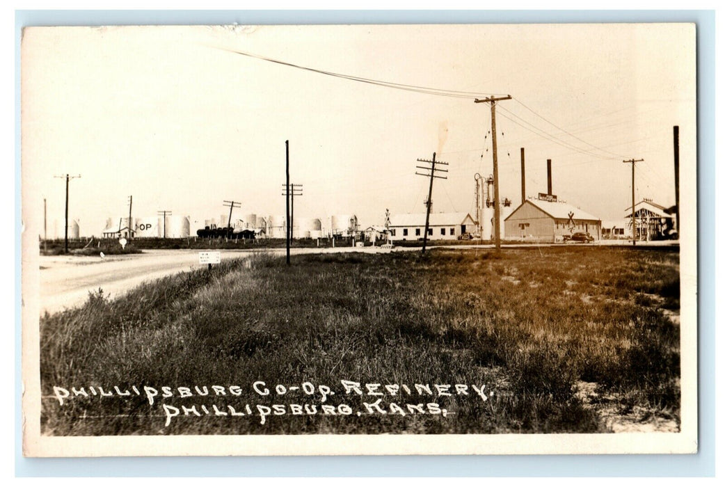 1944 Phillipsburg Co-Op Refinery Kansas KS RPPC Photo Colorado RPO Postcard